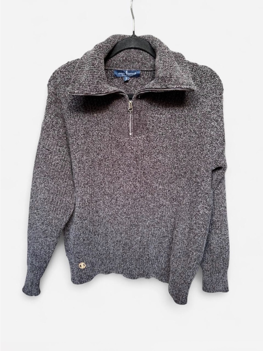 Simply Southern Charcoal Gray Chenille Quarter Zip Pullover Sweater Size S